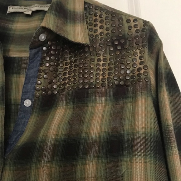 What goes around comes around greed plaid button down shirt - Picture 2 of 5